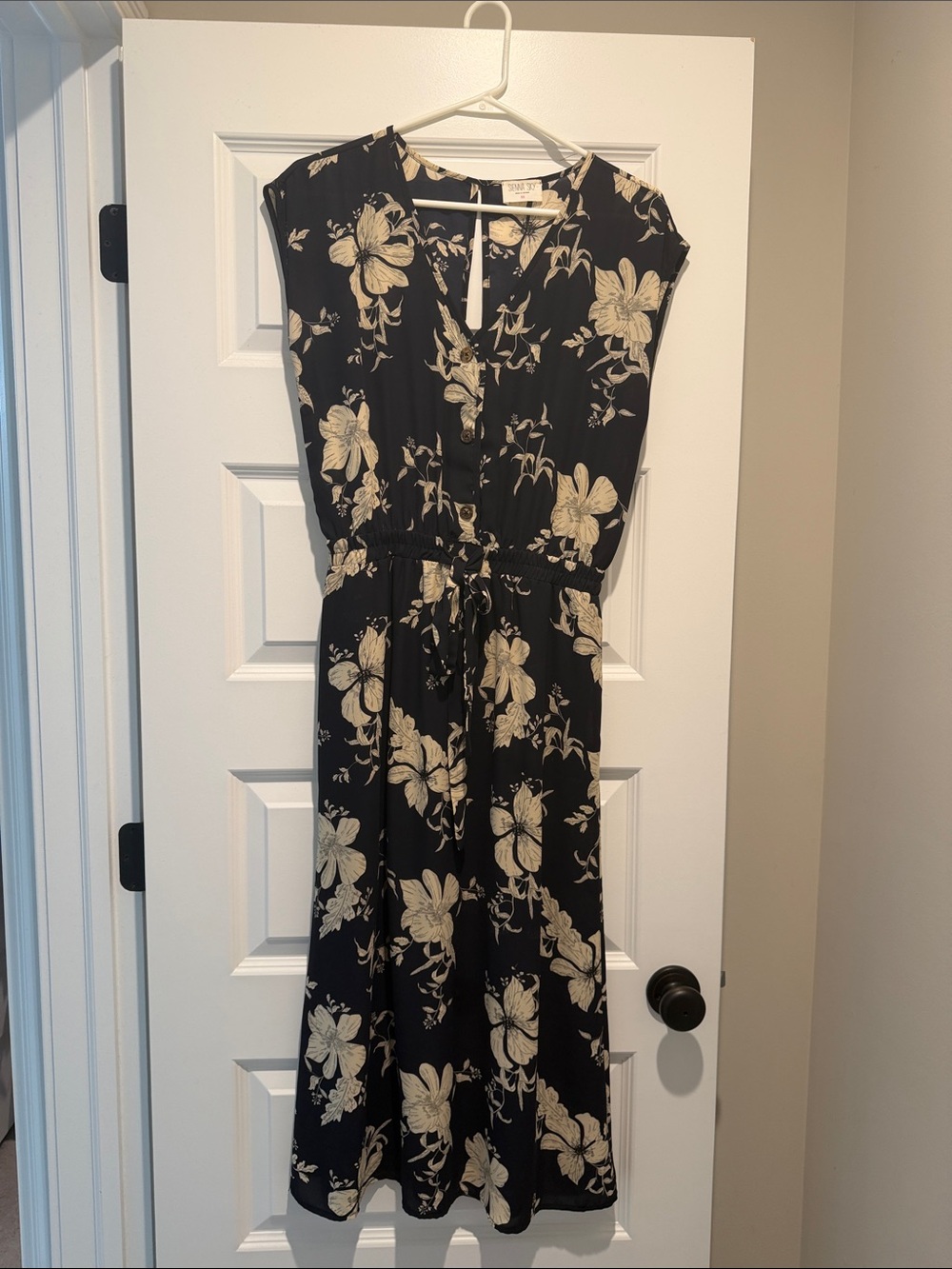 Sienna Sky Navy Midi Dress with Beige Floral Print